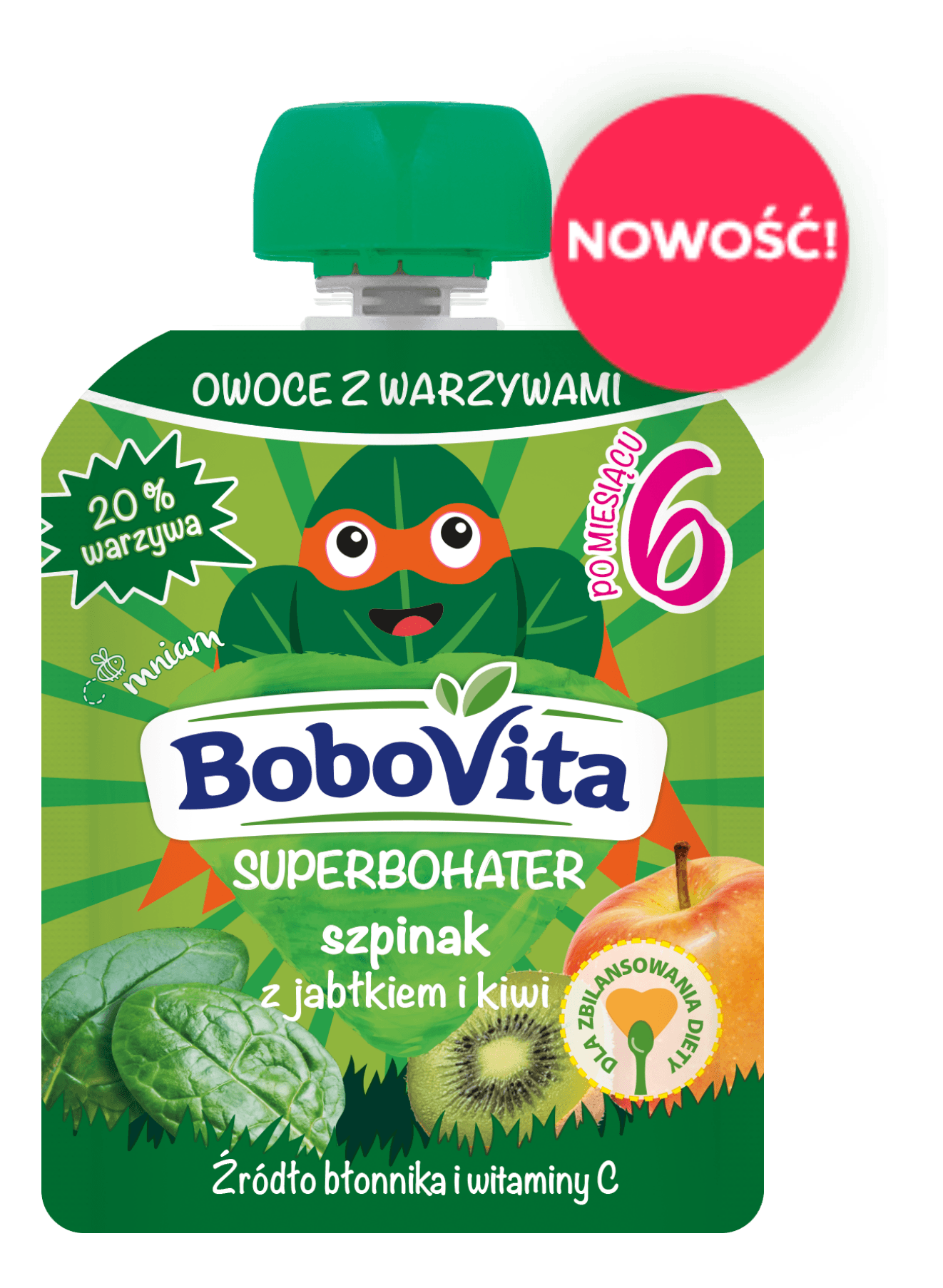 Mus SUPERBOHATER szpinak z jabłkiem i kiwi